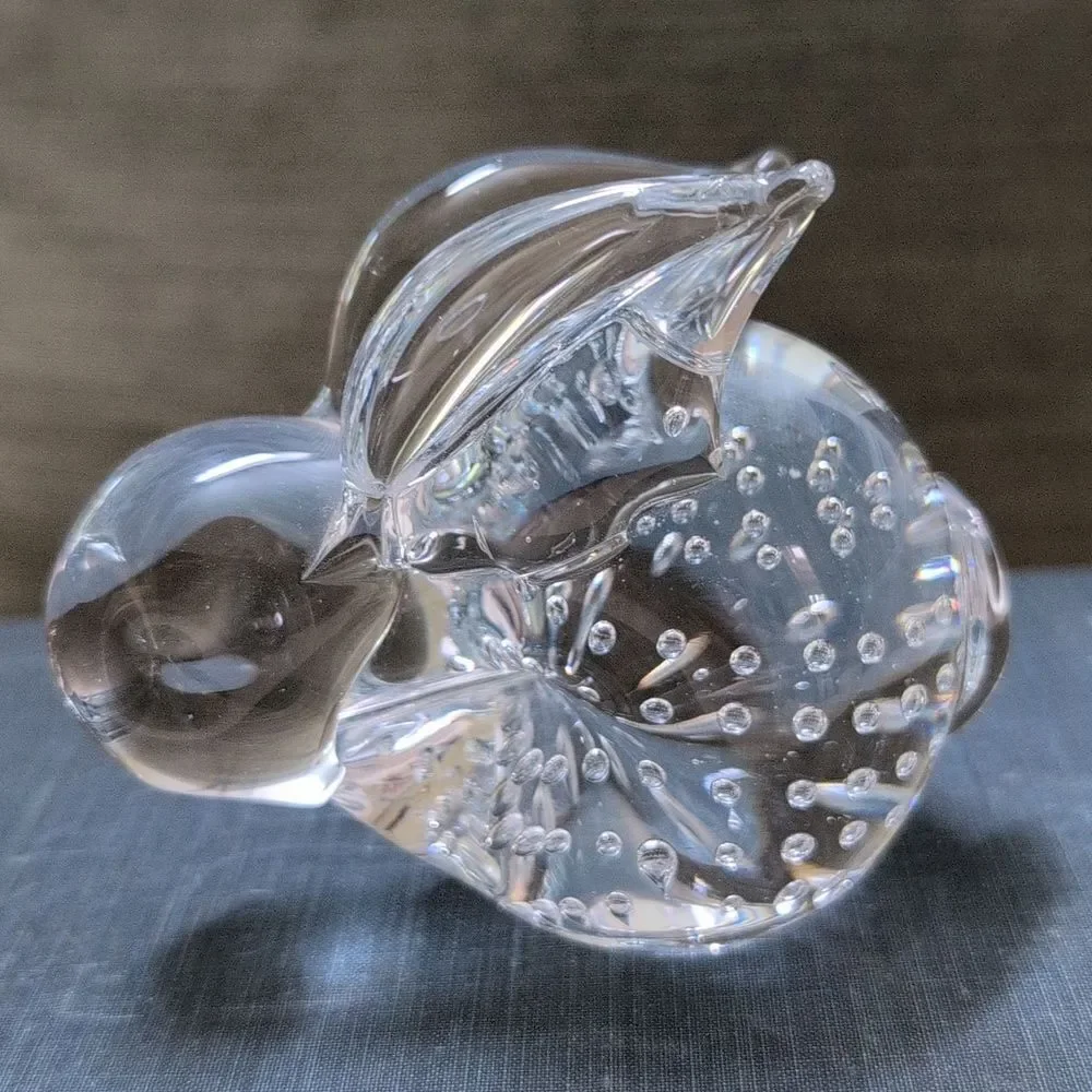 Art Glass Crystal Bunny Rabbit Figurine Paperweight With Controlled Bubbles